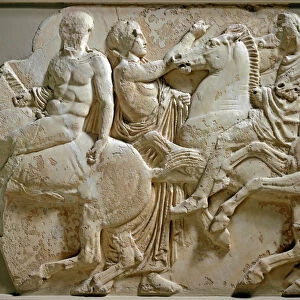 Greek art: "horsemen "frieze of the parthenon. Low marble relief