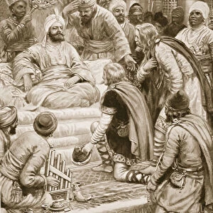 Harun al-Rashid receiving an embassy from Charles the Great, illustration from Hutchinsons History of the Nations (litho)
