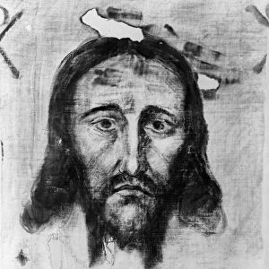 Head of Christ (oil on canvas) (b / w photo)