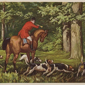 Hunting with hounds (colour litho)