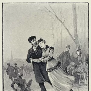 Illustration for Anna Karenina: Levin and Kitty on the ice (litho)