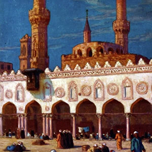 Illustration depicting scholars and Students studying at Al Azhar University. By Nasreddine Dinet (Alphonse-Etienne Dinet). 1861 - 1929