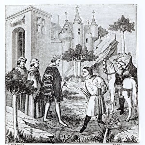 John de Mandeville taking leave of King Edward III (1312-77) before his departure