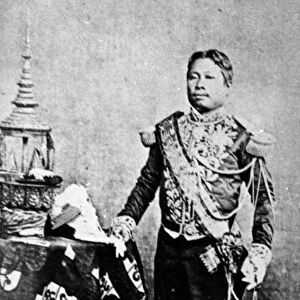 King Norodom of Cambodia in Siamese Military Uniform, 1861 (b / w photo)