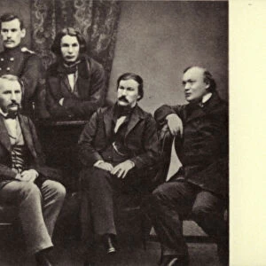 L N Tolstoi with writers-contributors of the magazine "Sovremennik", Peterburg, 1856 (b / w photo)