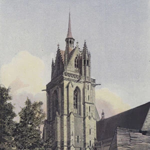 La Ferte-Bernard, Eglise N D des Marais Clocher, cote N O (colour photo)