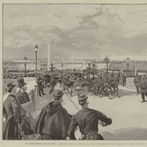 Les Manifestations Boulangistes, Aspect de la place de la Concorde, le 19 avril, Le general Boulanger se rendant a la Chambre des deputes (engraving)