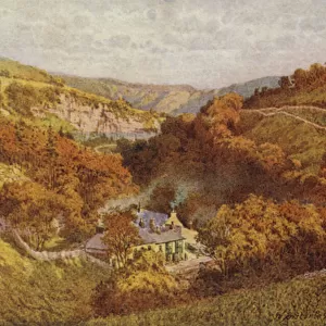 Looking down Millers Dale from above the Village (colour litho)