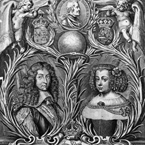 Louis XIV (1638-1715), King of France and Marie-Therese (1638-83) of Austria, engraved