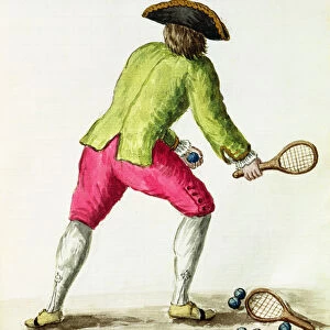 A Man Playing with a Racquet and Balls (pen & ink and w / c on paper)
