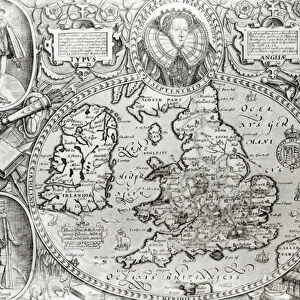 Map of England during the reign of Queen Elizabeth I, 1590 ( engraving) (b / w photo)