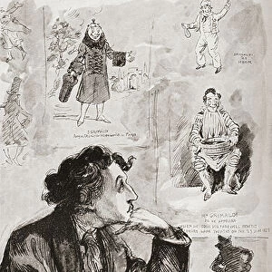 Memories of Grimaldi. Illustration by Harry Furniss for the Charles Dickens novel Memoirs of Joseph Grimaldi, from The Testimonial Edition published 1910