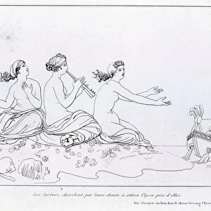 Mermaids seek by their song to attract Ulysses. Drawing by John Flaxman (1755 - 1826)