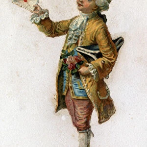 A messenger (18th century) carrying a sealed letter. Chromolithography around 1890