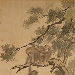 Monkeys reaching for the Moon, Edo Period (1603-1867) (ink on paper)