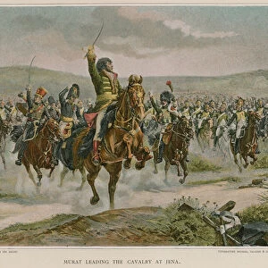 Murat leading the cavalry at Jena (colour litho)