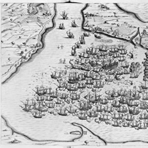 Naval battle of Saint-Martin-de-Re on 27th October 1622, Ile de Re (engraving)