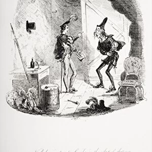 Nicholas instructs Smike in the art of acting, illustration from Nicholas Nickleby