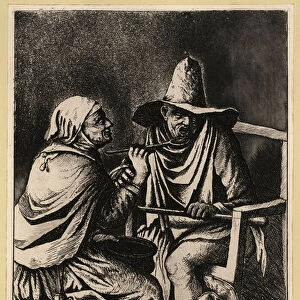 A nun spoon-feeding a man from a large bowl, 17th century. 1803 (engraving)