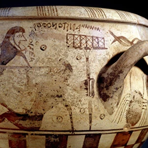 Odysseus blinding the cyclops Polyphemus, 650 BC (terracotta)