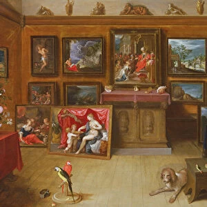 Picture Gallery with a Man of Science Making Measurements on a Globe, 1612 (oil on panel)