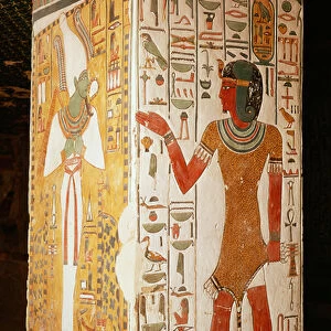 Pillar depicting Osiris and a priest wearing a panther skin, from the Tomb of Nefertari