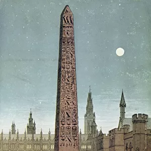 Proposed site for the erection of Cleopatra's Needle outside the House of Commons in Westminster, 1878 (colour litho)