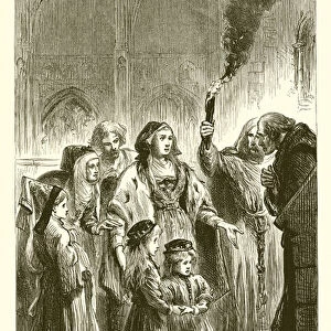 Queen Elizabeth Wydville taking Sanctuary at Westminster, 1471 (engraving)