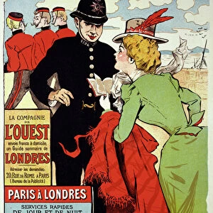 Reproduction of a Poster Advertising Trains from Paris to London, 1899 (litho)