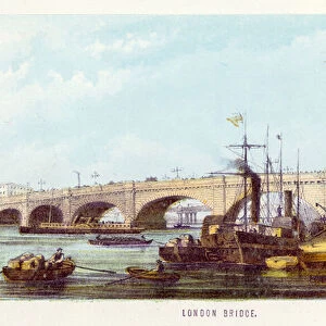 River Thames: London Bridge (coloured engraving)