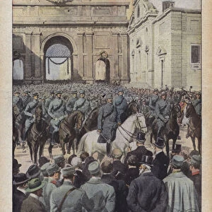 Romes triumphant welcome to its troops returning from victory (colour litho)