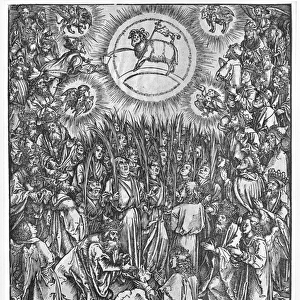 Scene from the Apocalypse, Adoration of the Lamb, German edition, 1498 (woodcut)
