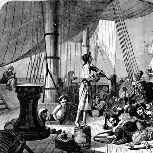 Scene on the deck of a pirate ship. 19th century engraving