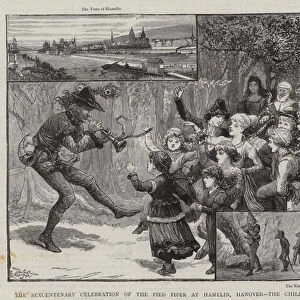 The Sexcentenary Celebration of the Pied Piper at Hamelin, Hanover, the Children following the Piper (engraving)