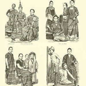 Siamese and Burmese costumes, 1886 (engraving)
