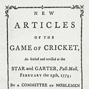 Titlepage of New Articles of the Game of Cricket, 1774