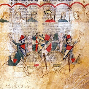 Tournament scene after the manuscript "Lancelot du Lac"13th century