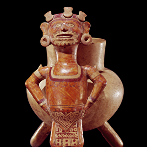 Tripod vase with an effigy figure, from Miahuatlan, Oaxaca (pottery)