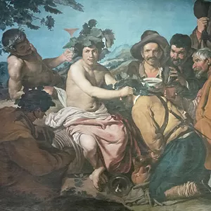 Triumph of Bacchus, aka the drinkers, after Diego Velazquez (tempera on paper glued to canvas)