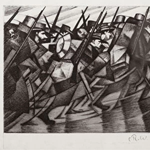 Troops returning to the Trenches, 1916 (etching)