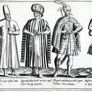 Variations of dress in the Eastern Mediterranean area (engraving) (b / w photo)