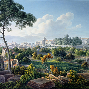View of the Esquiline Hill, Rome, c. 1800 (coloured engraving)