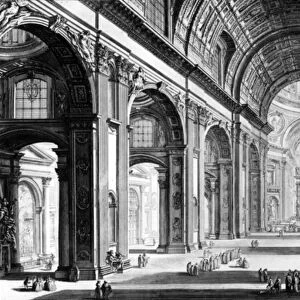 View of the interior of St. Peters Basilica, from the Views of Rome series, c