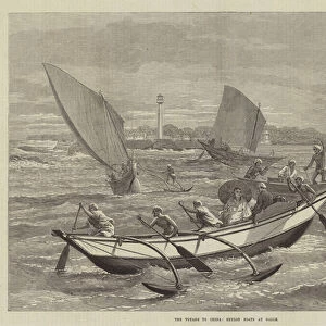 The Voyage to China, Ceylon Boats at Galle (engraving)