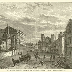 Whitehall, looking towards the Holbein Gateway, from a view by Maurer, 1753 (engraving)