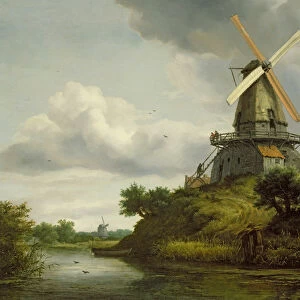 Windmill by a River (oil on canvas)