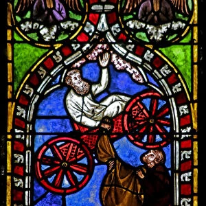 Window depicting Elijah ascending to heaven (stained glass)