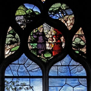 Window w12 depicting the Temptation in the Wilderness (stained glass)