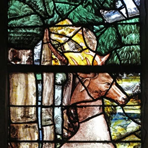Window w20 depicting the stag confronts St Hubert (stained glass)