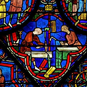 Window w21 depicting donors - carpenters (stained glass)